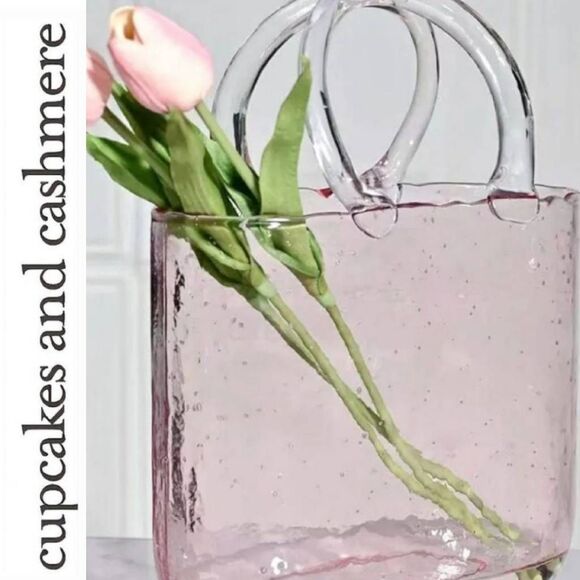 Cupcakes & Cashmere Clear Pink Handbag Vase/Decor - Picture 1 of 8